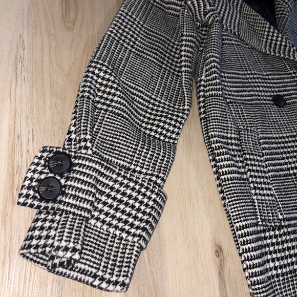 Black and White Plaid Woolen Pea Coat - Picture 3 of 8